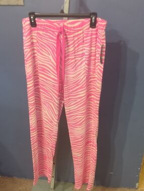 Women's Large Covington Pink Zebra Print Lounge Pants Large Pockets Cotton Blend